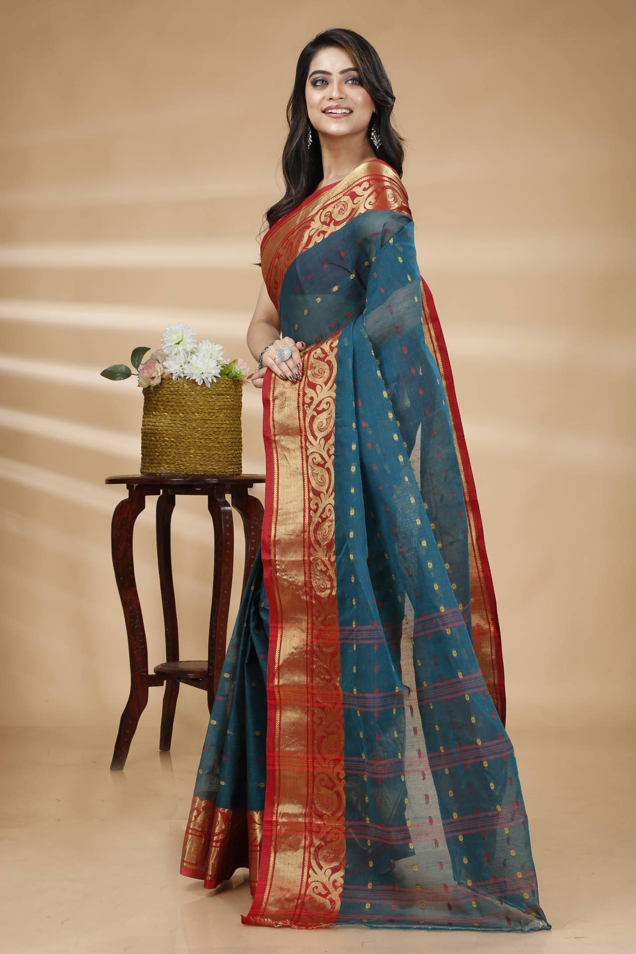 Dark Green Pure Cotton Sachi Tant Saree (1304)